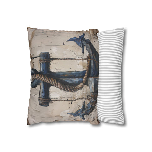 Nautical Anchor and Rope (Edition II) — Faux Suede Cushion Cover — Sofa & Living Room Lifestyle View