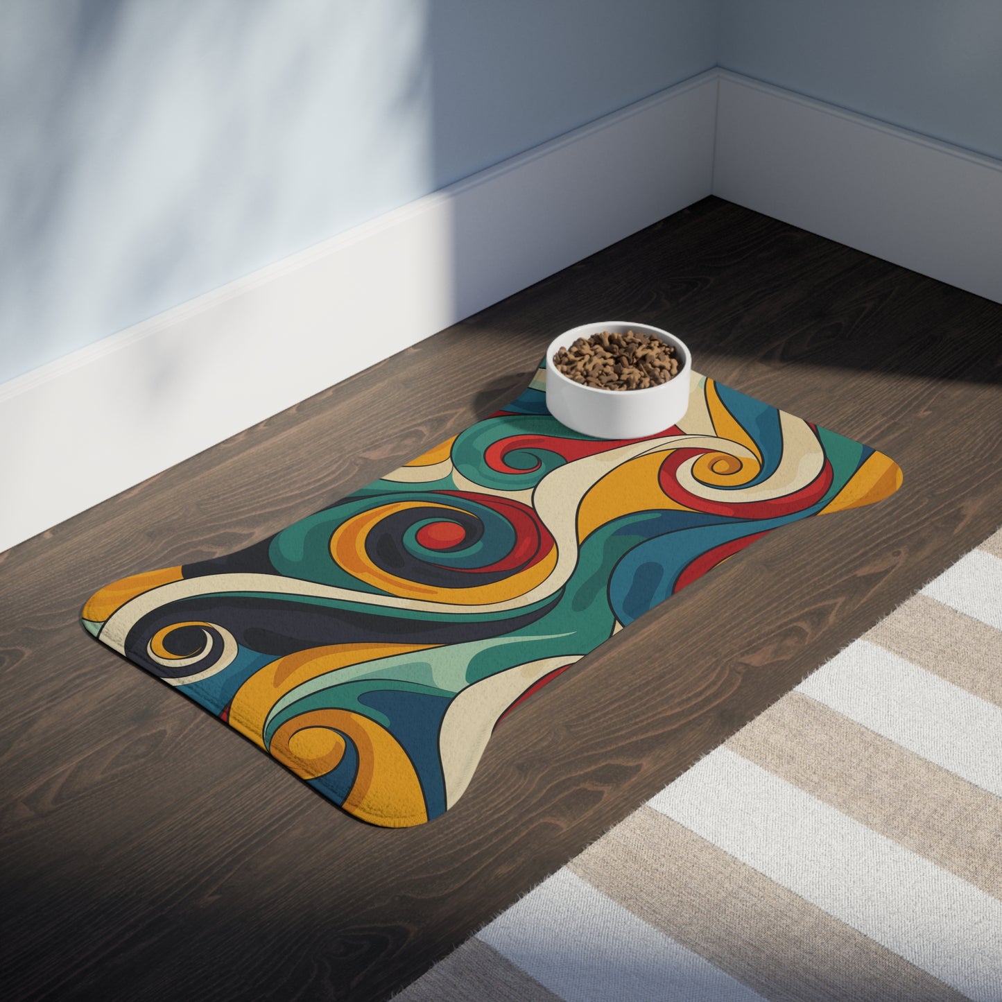 Retro Waves Pet Feeding Mat: Vibrant and Stylish!