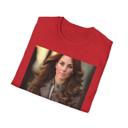 "Kate Middleton T-shirt featuring elegant design inspired by the grace and legacy of the Duchess of Cambridge. Soft brushstrokes and sophisticated colors capture her timeless style. Perfect for embracing inner strength and compassion. A Royal Tapestry: The Grace and Legacy of Kate Middleton."