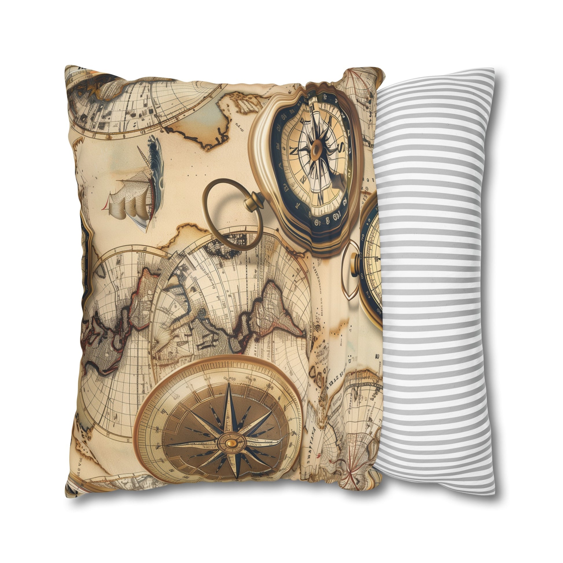 "Vintage Maps Pillow Case Set - Explore old-world charm with intricate map pattern, made of high-quality fabric for a cozy sleep"