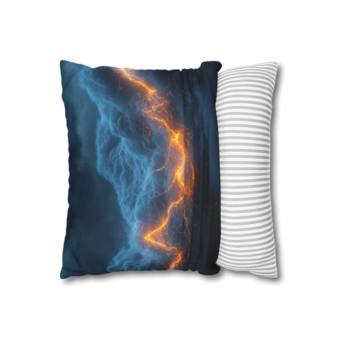 Storm Clouds with Glowing Geometric Veins — 40×40 Cushion Cover — Soft Brushed Fabric Texture Close-Up