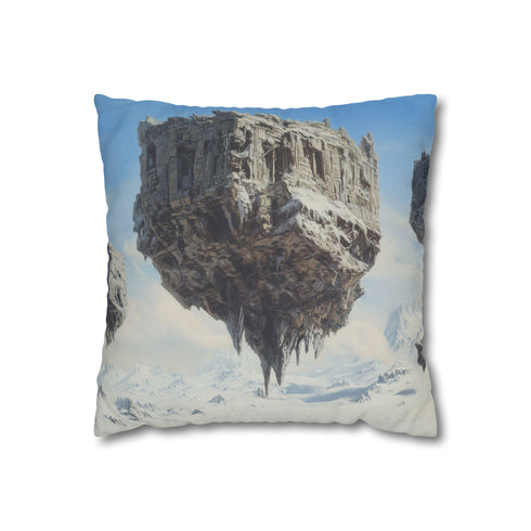 Floating Ruins Orbiting a Frozen Planet — 40×40 Cushion Cover — Front 40×40 cm Square Cushion View
