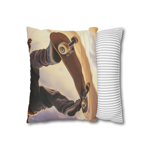 Skateboarder Riding on Rings of Saturn — 40×40 Cushion Cover — Soft Brushed Fabric Texture Close-Up