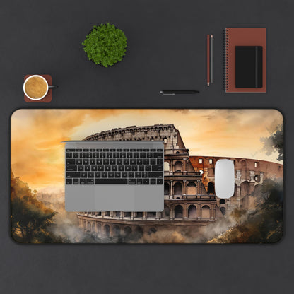 "Colosseum sunset desk mat - vibrant colors, intricate details"