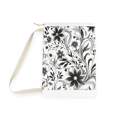 Monochrome Pattern Laundry Bag - Stylish black and white bezier curve design for modern laundry organization