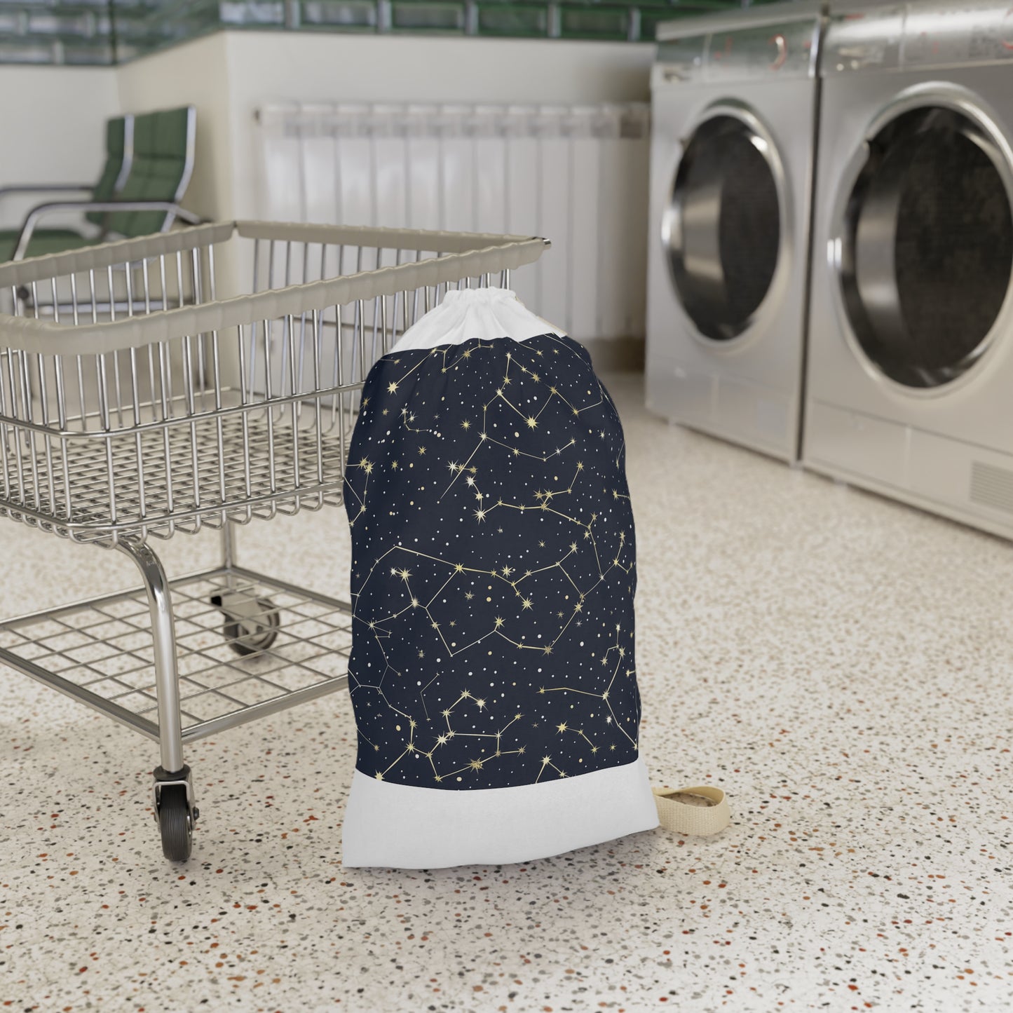 "Starry Night Laundry Bag with Constellation Stars Pattern - Carry laundry in celestial style"