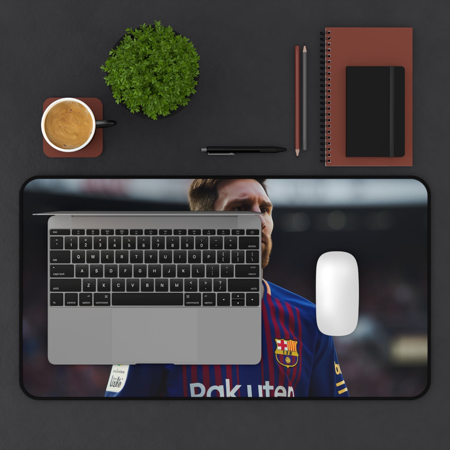 "Enhance your workspace with Lionel Messi Desk Mat 2 - stylish football-inspired design"