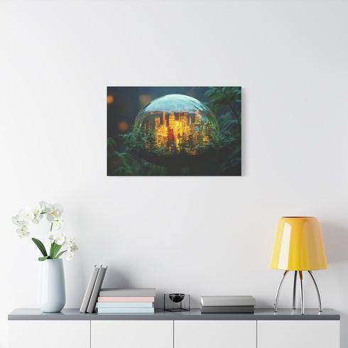 City Inside a Glowing Mushroom Cap Stretched Canvas Wall Art