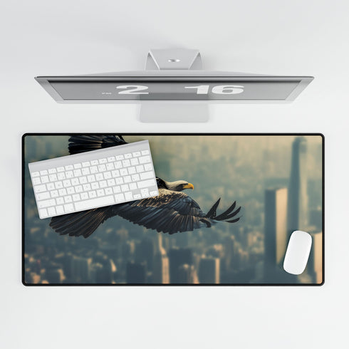 Robotic Eagle Soaring Above City — XL & XXL Desk Mat — Product Detail View 5
