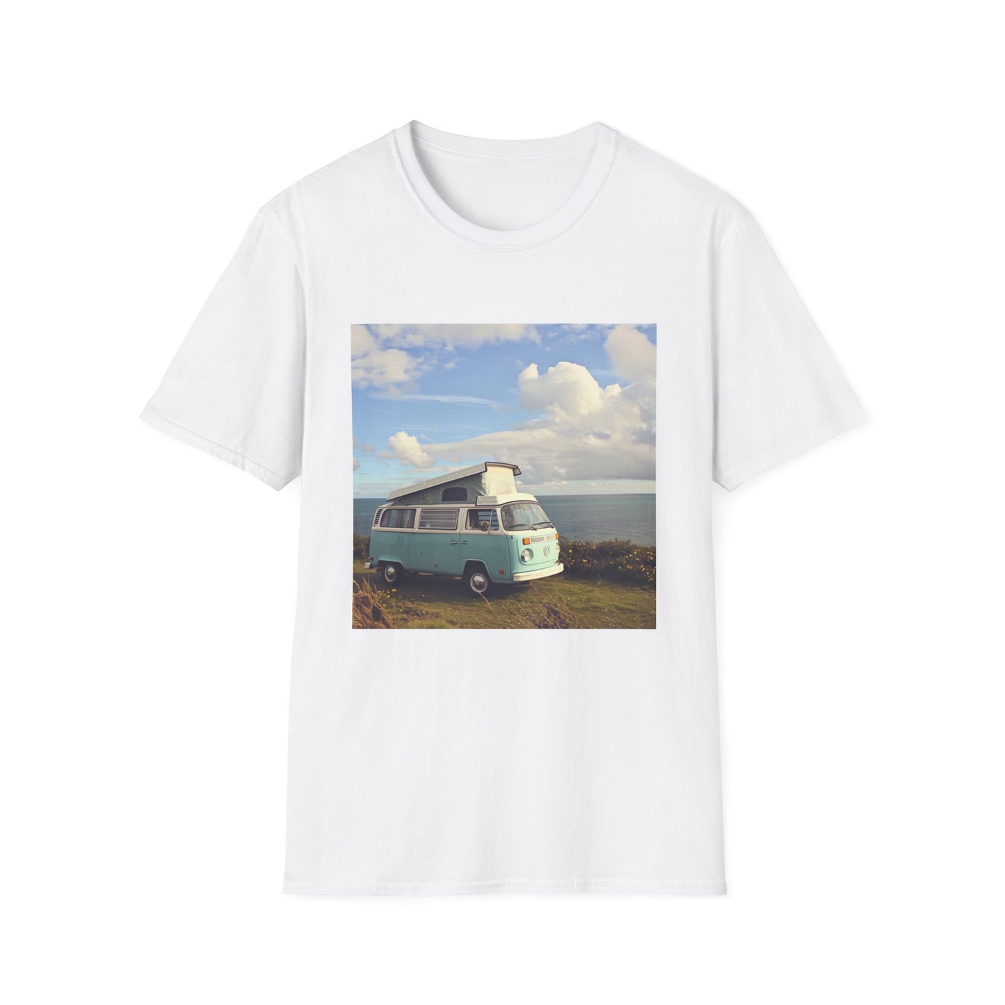 Cruisin' the Coast: Retro Camper Van at the Seaside T-Shirt