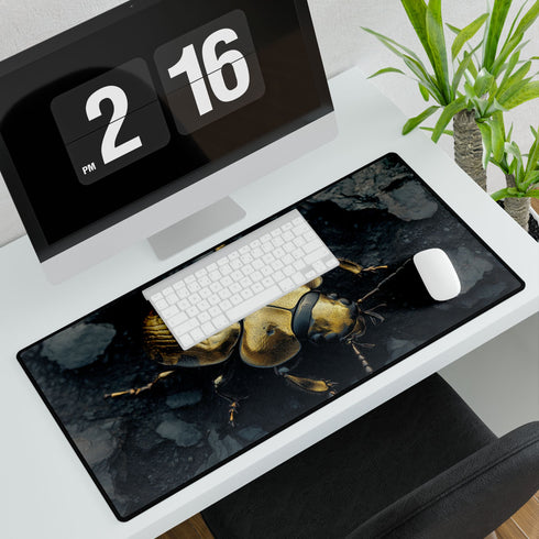 Golden Beetle Crawling on Obsidian Floor Gaming XXL Extended Desk Mat
