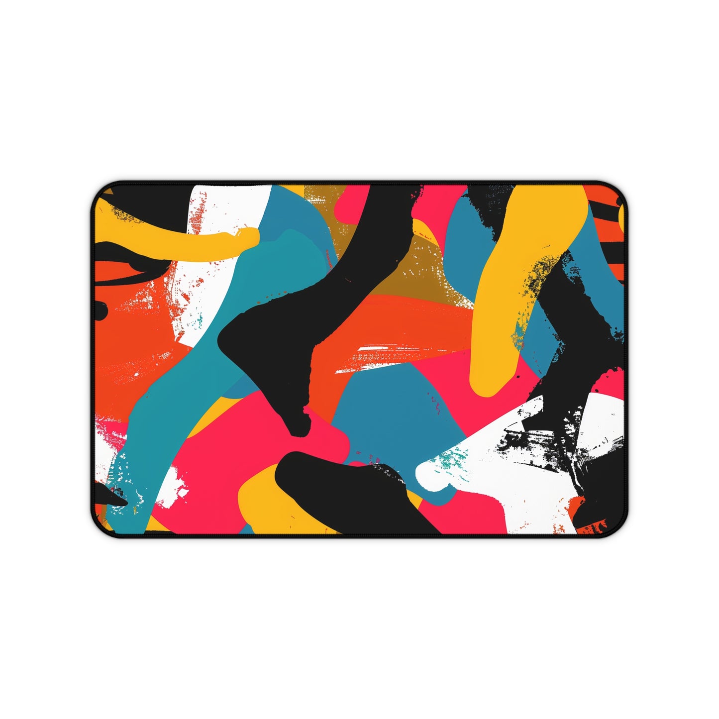 "Bold and bright abstract desk mat, elevate your workspace with this vibrant modern design for added style and protection"