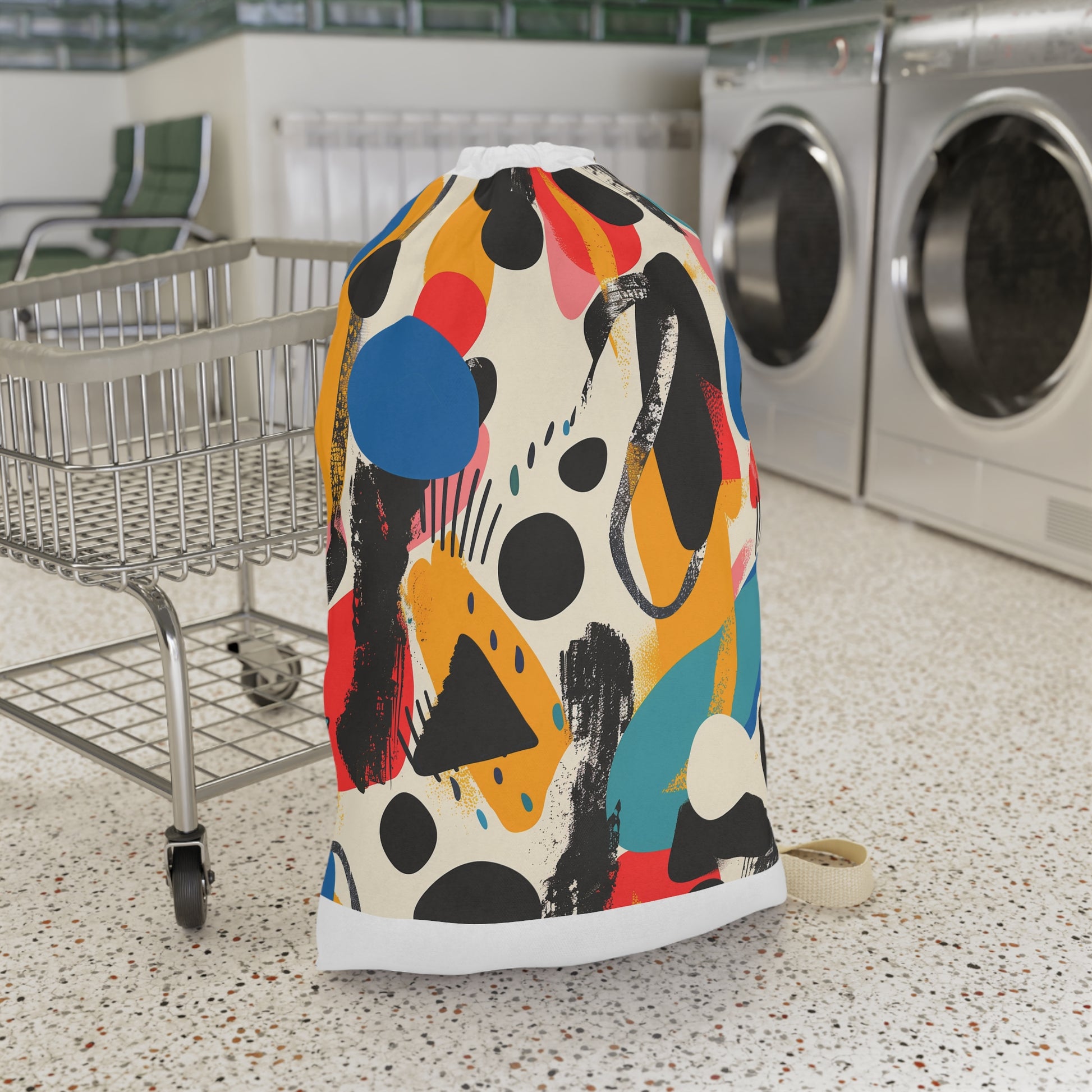 "Bold bright abstract laundry bag with modern seamless pattern for stylish laundry routine"