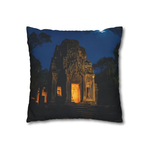 Jungle Temple Illuminated by Moonlight (Edition II) — 40×40 Cushion Cover — Double-Sided Back & Concealed Zip Detail