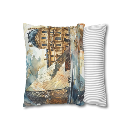 "Parisian Watercolor Dreams Pillowcase - High-quality, comfortable, and stylish pillowcase featuring iconic Louvre Museum in soft hues. Perfect for all seasons and makes a great gift. Shop now!"