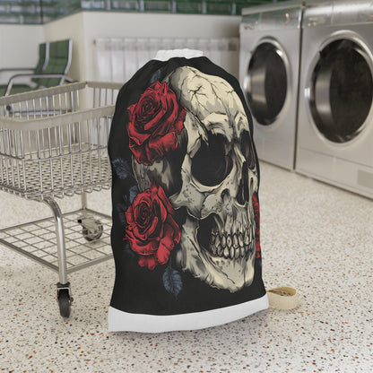 Gothic Skull and Rose Laundry Bag - Darkly romantic laundry essential for macabre enthusiasts