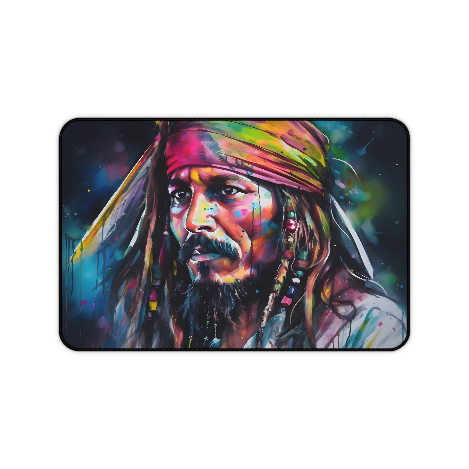 "Jack Sparrow neon desk mat with watercolor design, perfect for pirate enthusiasts"