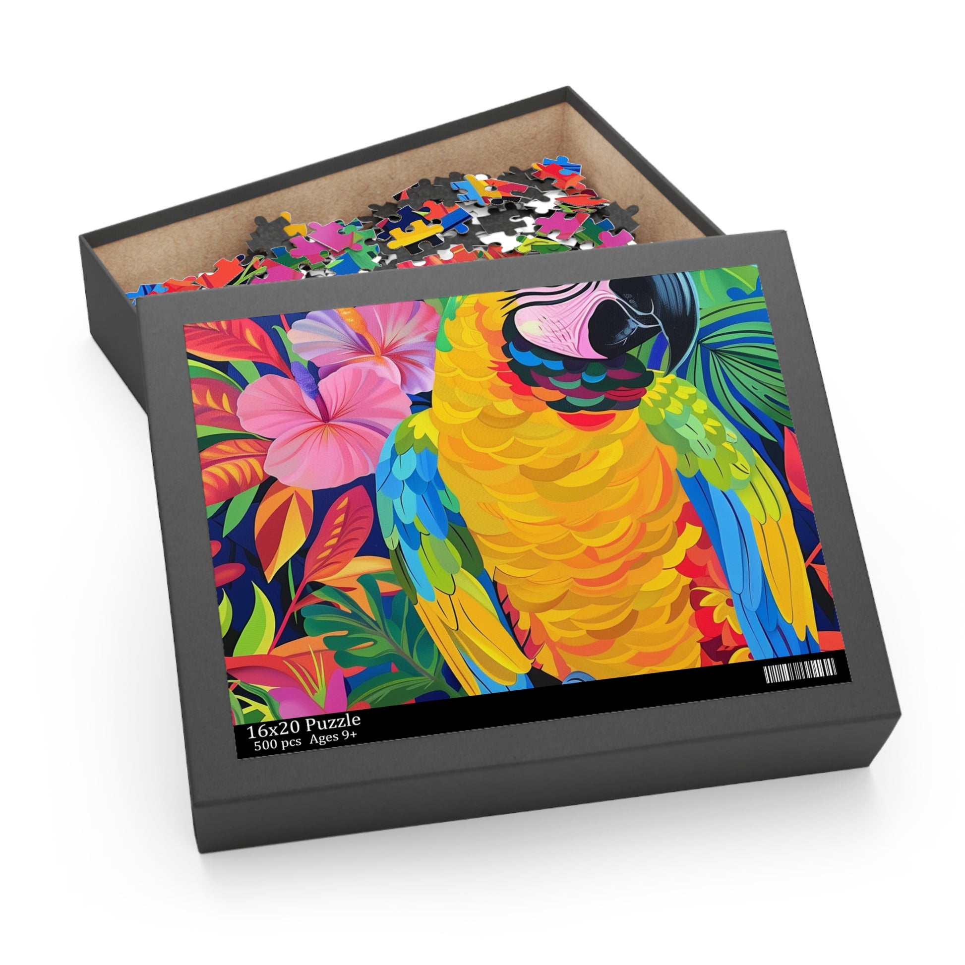 Colorful Tropical Parrot Jigsaw Puzzle - Vibrant bird scene in lush setting, perfect for bird lovers and puzzle fans.