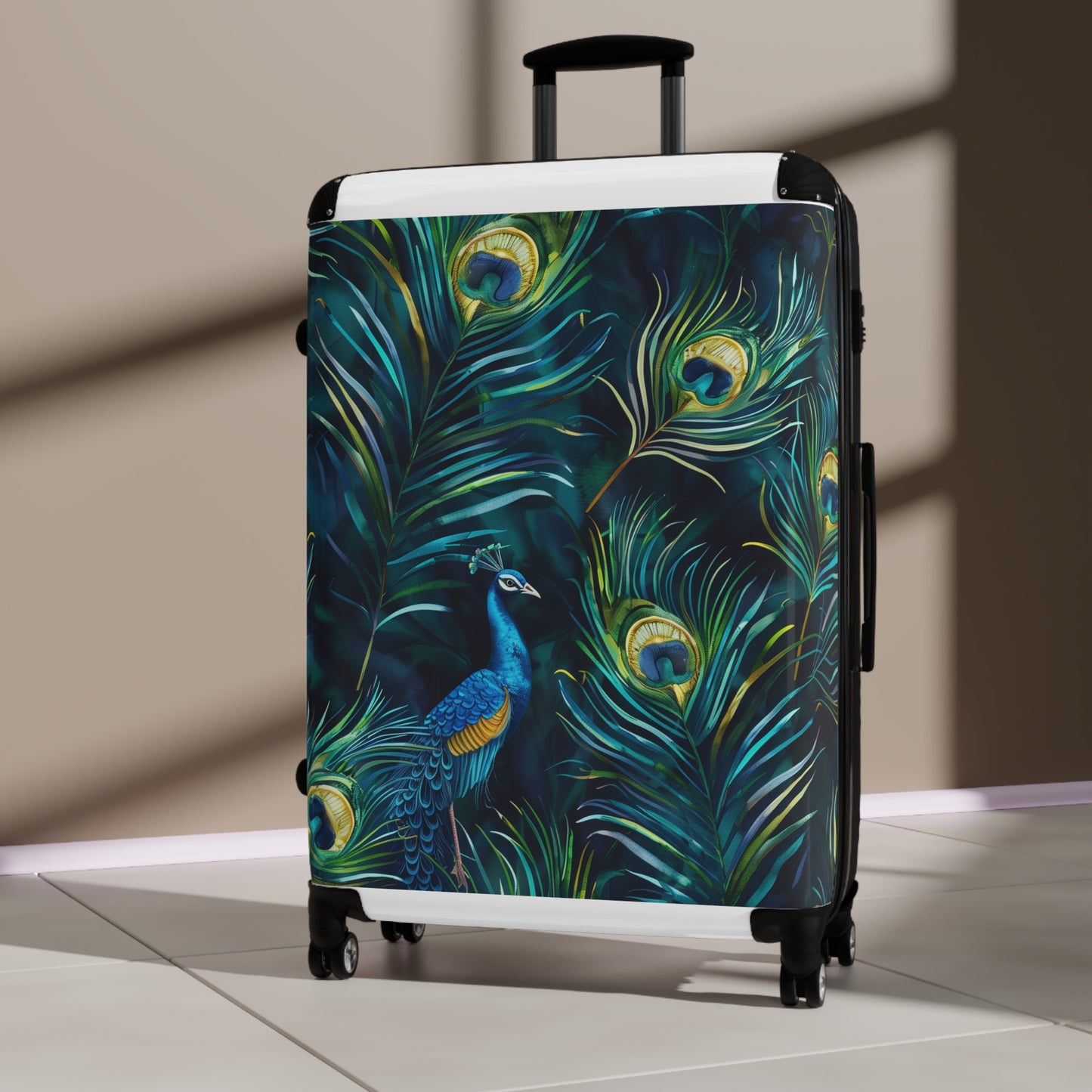 Vibrant Blue Peacock Feathers Suitcase