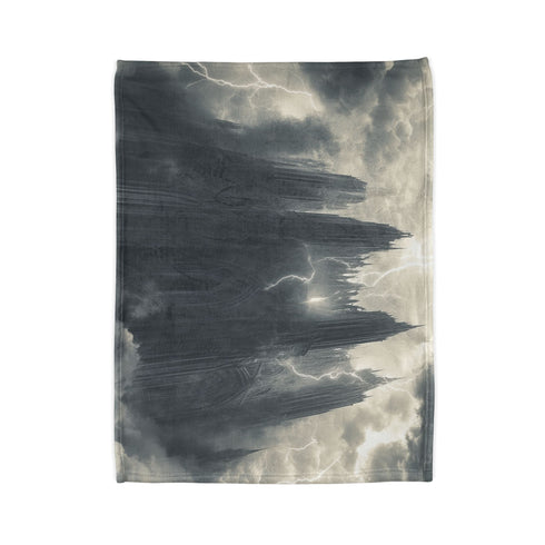 Cloud Cathedral Struck by Lightning — Plush Fleece Throw Blanket — Folded Plush Blanket Detail