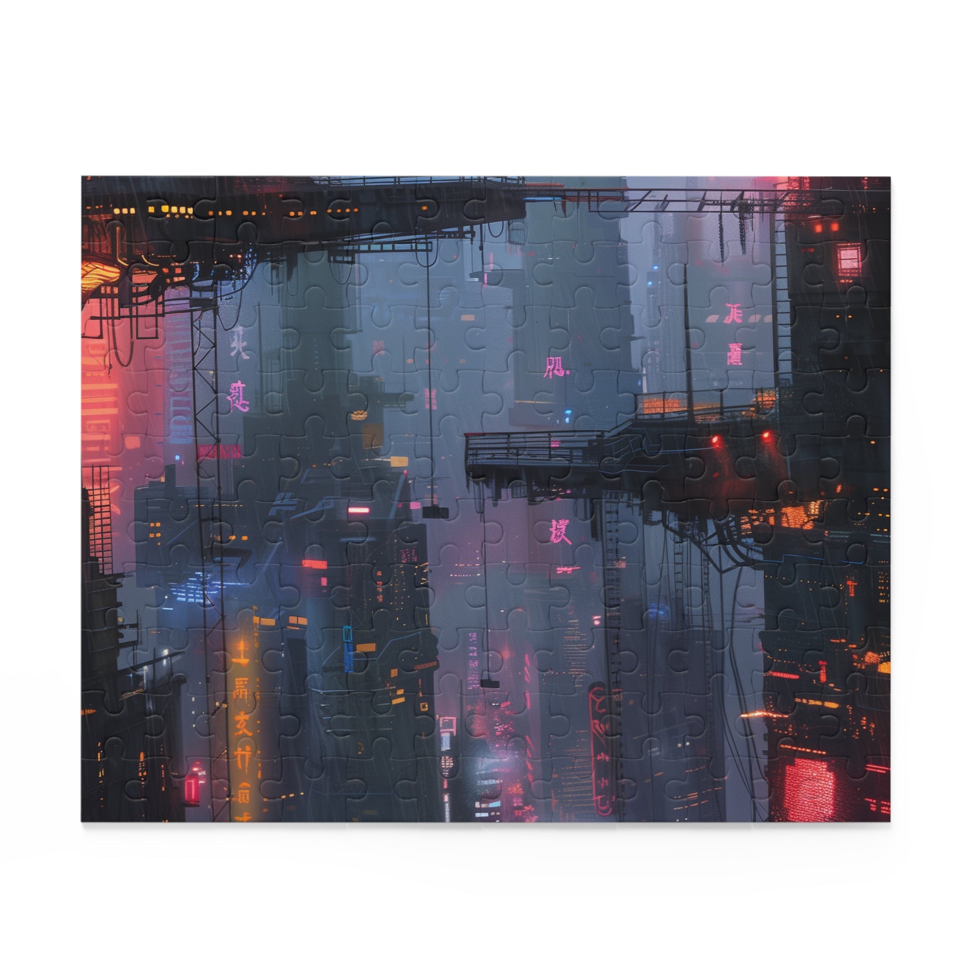 "Challenging Cyberpunk City jigsaw puzzle with neon-lit streets and skyscrapers"