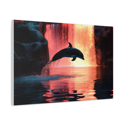Holographic Dolphin Jumping from Mirror Pool — Canvas Wall Art — Product Detail View 6
