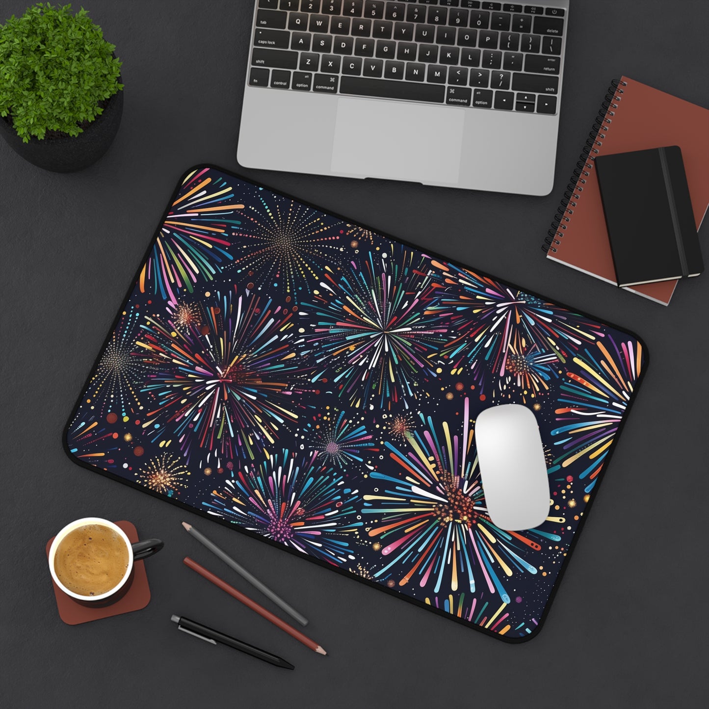 "Vibrant Fireworks Festive Desk Mat for Creative Workspaces"