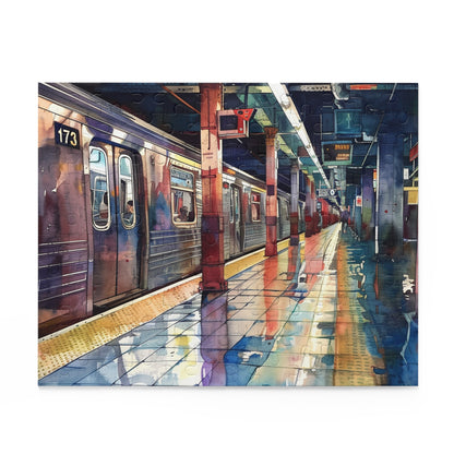 Vibrant NYC Subway Watercolor Jigsaw Puzzle - Dive into the hustle and bustle of New York City's iconic transportation system with this stunning jigsaw puzzle.