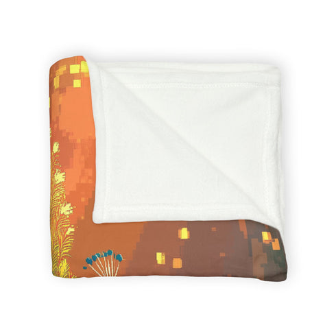 Ghost Peacock in Pixel Forest — Plush Fleece Throw Blanket — Product Detail View 5