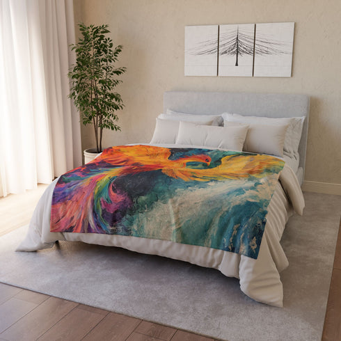 Phoenix Reborn in Waterfall of Color — Plush Fleece Throw Blanket — Product Detail View 9