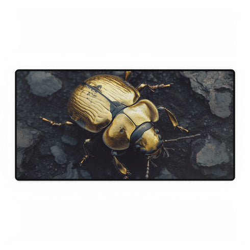 Golden Beetle Crawling on Obsidian Floor Gaming XXL Extended Desk Mat