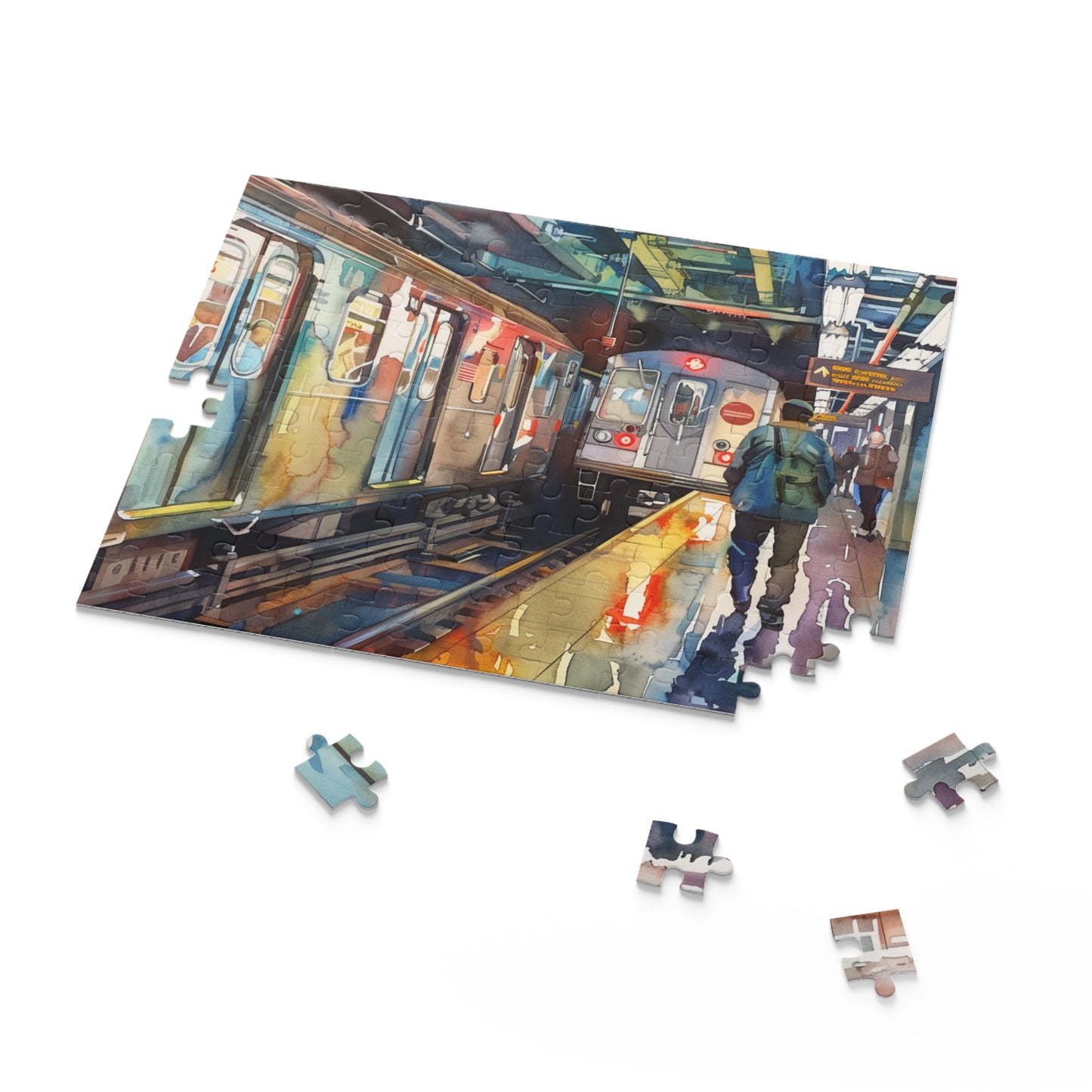 "NYC Subway Watercolor Puzzle - Dive into vibrant New York City energy with iconic subway design"