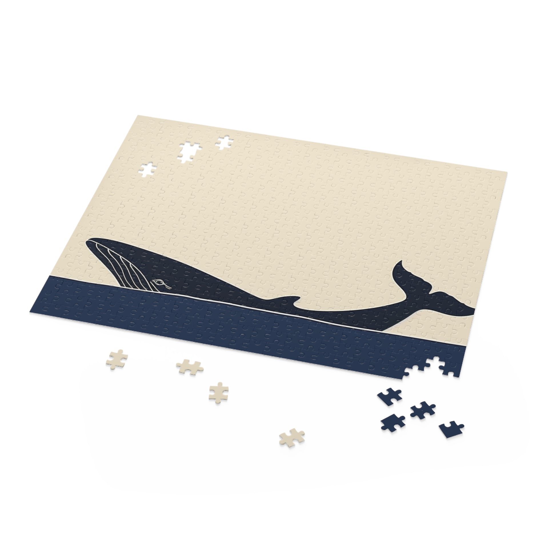 Ocean Whale Jigsaw Puzzle: Stunning minimalist design of a graceful whale in tranquil waters