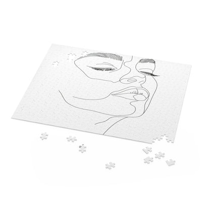 "Minimalist line art face jigsaw puzzle with captivating design"