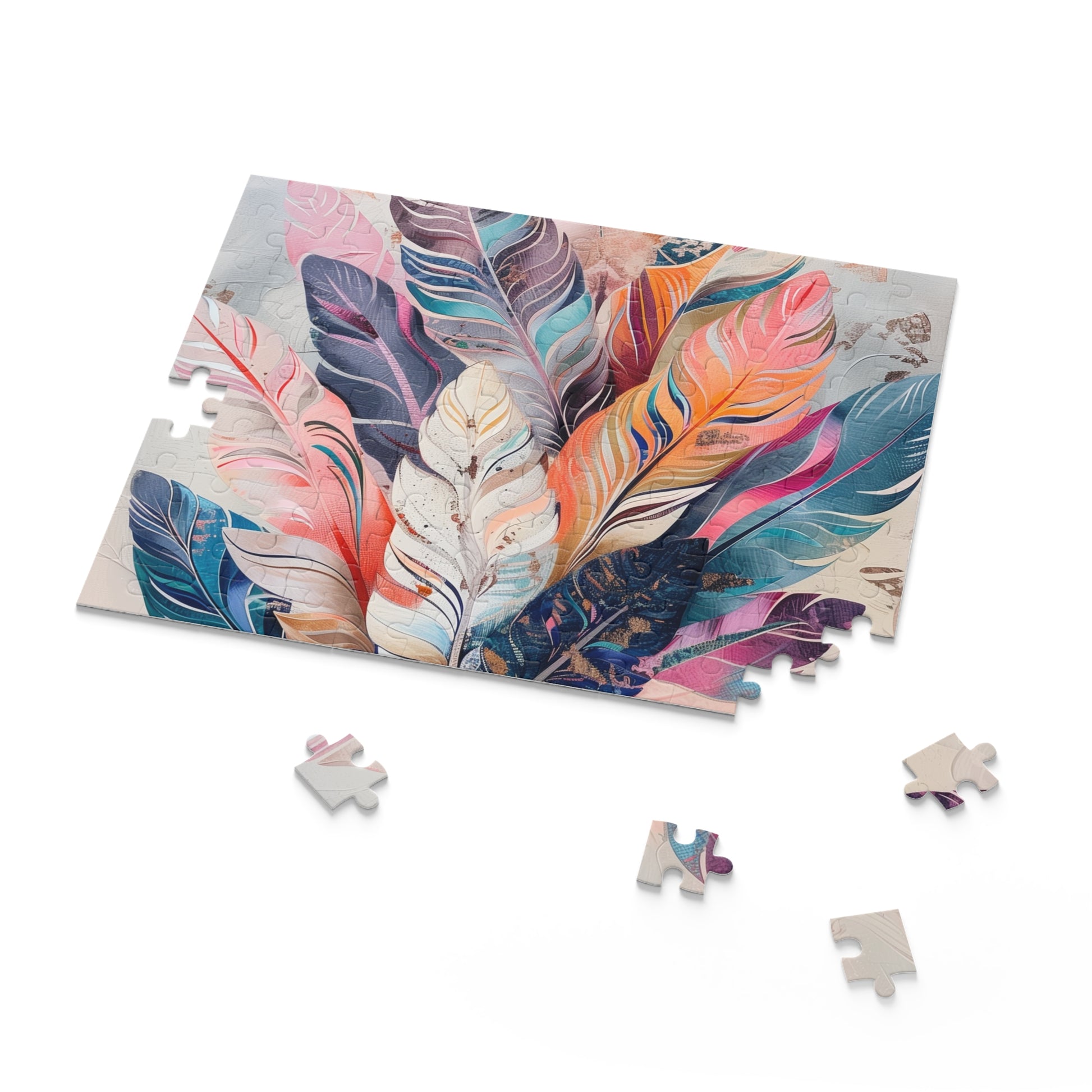 "Colorful Bohemian Feathers Jigsaw Puzzle for Relaxing Entertainment"