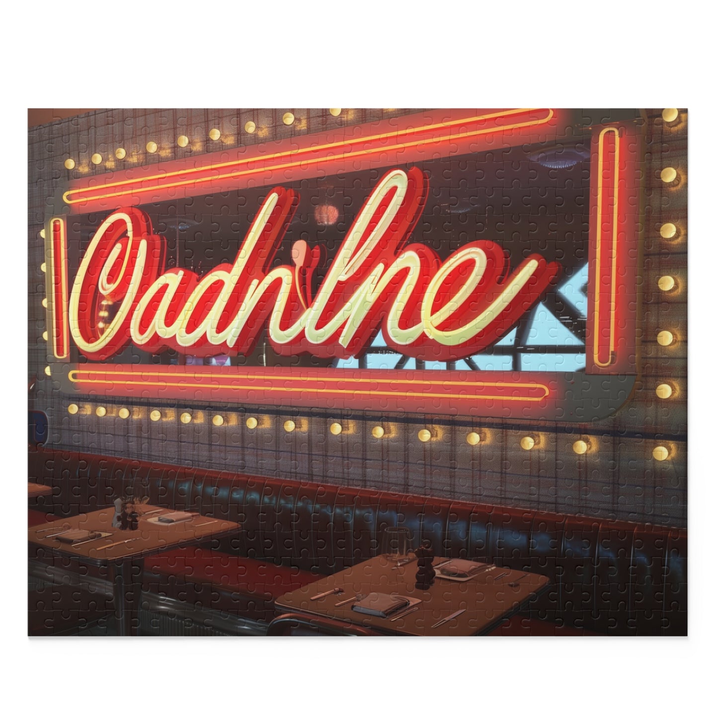 Retro Diner Sign Puzzle with Vibrant Colors and Intricate Details