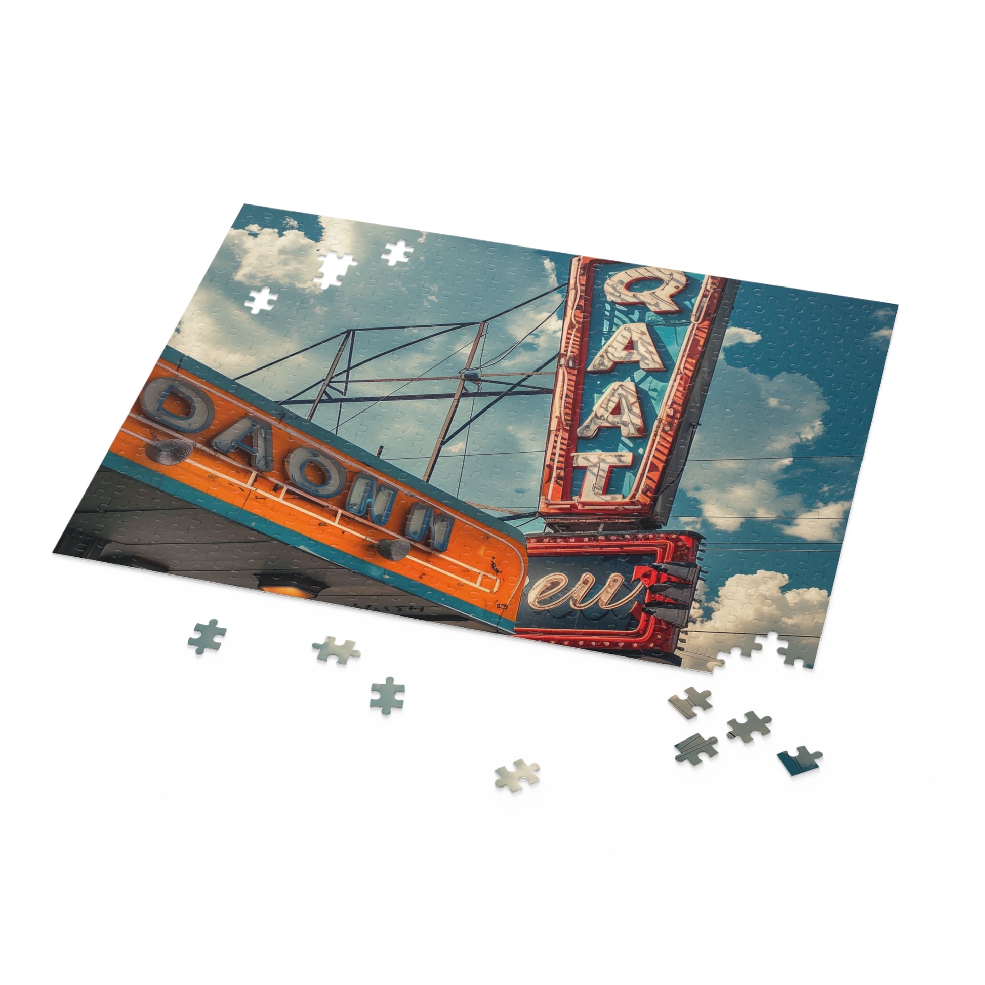 Colorful and Nostalgic Retro Diner Sign Jigsaw Puzzle - Perfect for Vintage Lovers!