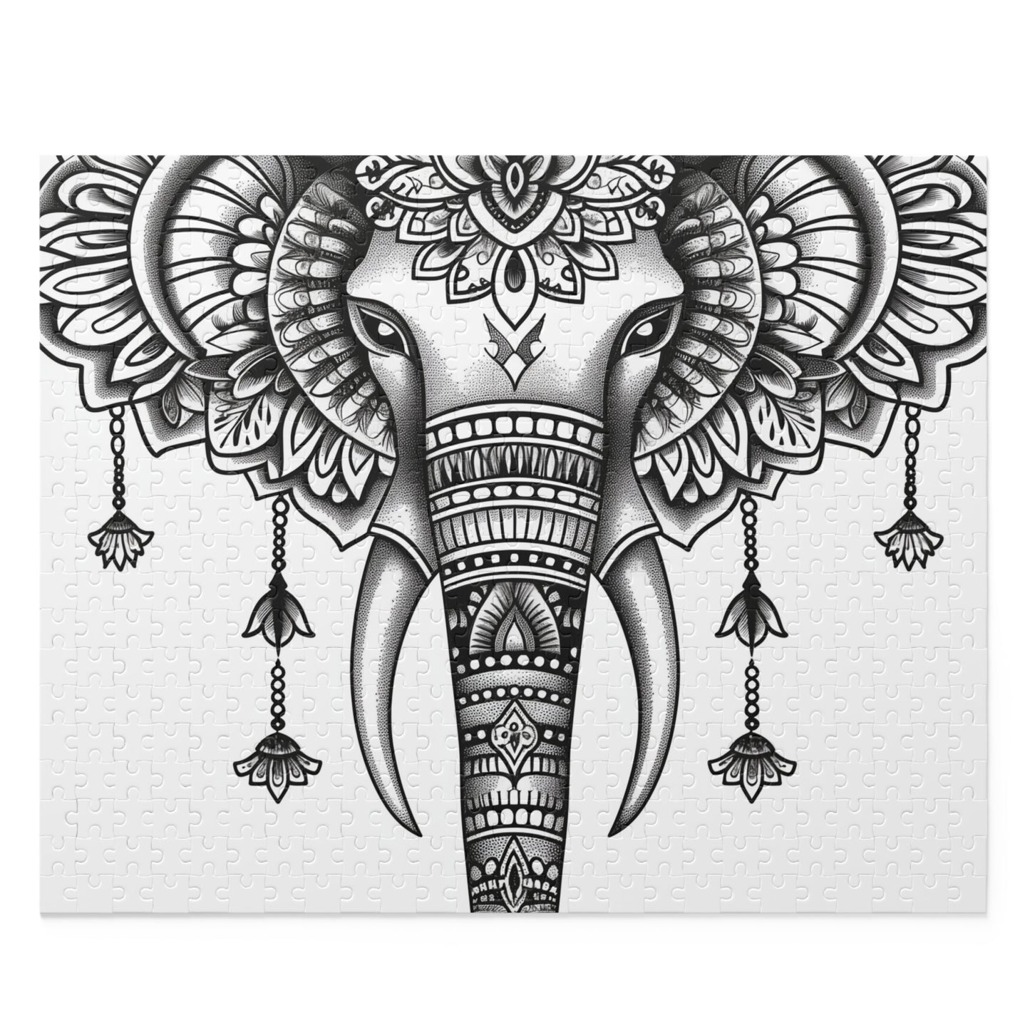 "Tranquil Elegant Mandala Elephant Jigsaw Puzzle - Find peace with intricate design"