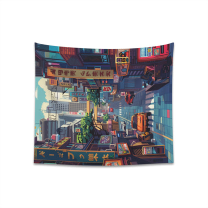 "Retro Gamer Pixel Art Tapestry: Nostalgic design, high-quality material, perfect for all seasons. Ideal gift!"