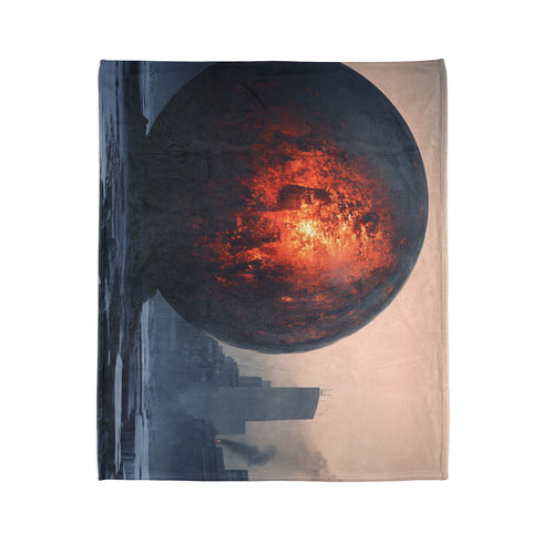 Lava Sphere Orbiting Frozen City Plush Fleece Throw Blanket
