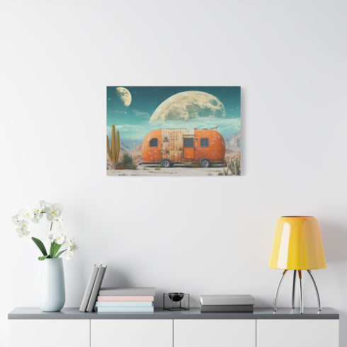 Desert Caravan under Giant Moons Stretched Canvas Wall Art