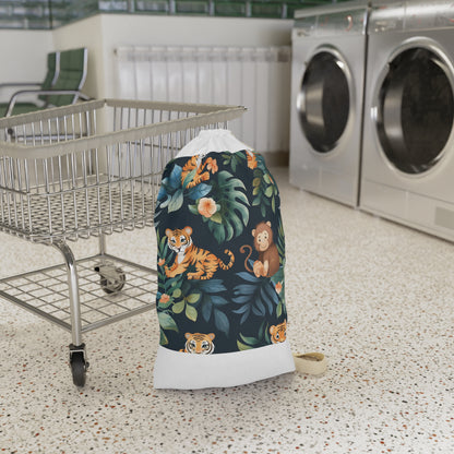 "Jungle Safari Tiger Print Laundry Bag: Stylish and wild laundry storage solution"