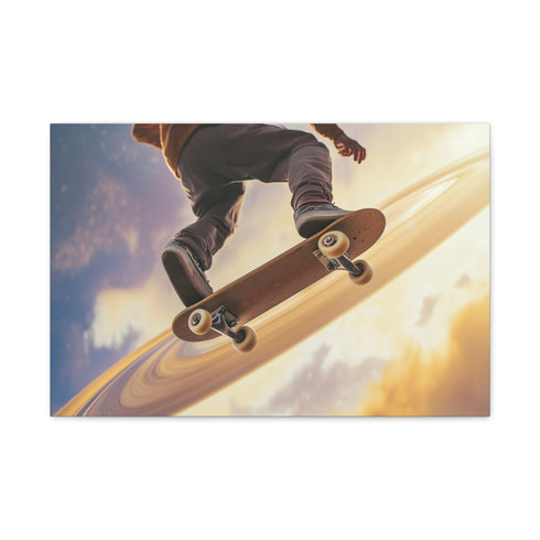 Skateboarder Riding on Rings of Saturn (Edition II) — Canvas Wall Art — Front Gallery-Wrapped Canvas View