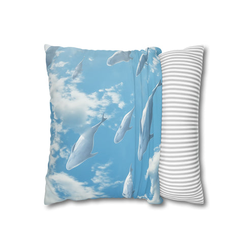 Sky Full of Floating Whales (Edition II) — 40×40 Cushion Cover — Sofa & Living Room Lifestyle View