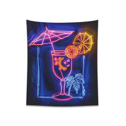 Vibrant Neon Cocktail Tapestry - Escape to Paradise with this Tropical Nights Wall Art - High-Quality and Stylish - Perfect for All Seasons - Great Gift Option