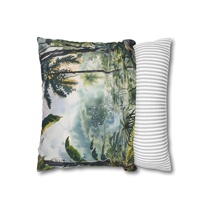 "Vibrant Emerald Canopy Pillowcase - High-quality, comfortable, and stylish jungle-themed bedding for all seasons. Makes a great gift. Experience the lush beauty of the Congo Rainforest in your sleep space."