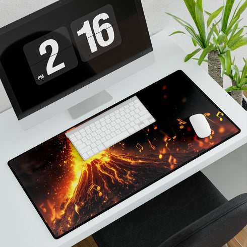 Volcano Erupting into Music Notes — XL & XXL Desk Mat — 3mm Non-Slip Natural Rubber Base Detail