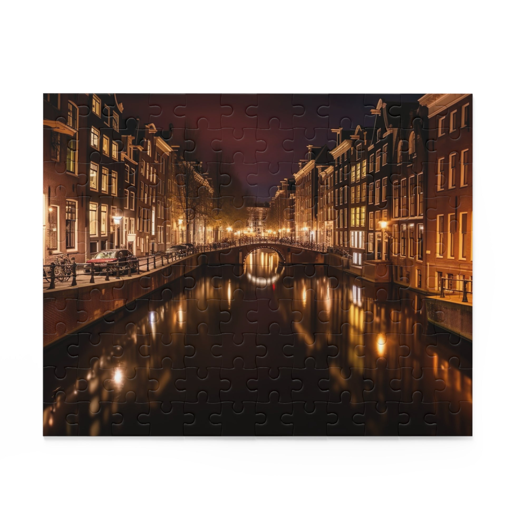 Amsterdam Canals Night Puzzle - Beautiful cityscape jigsaw puzzle for a relaxing night in.