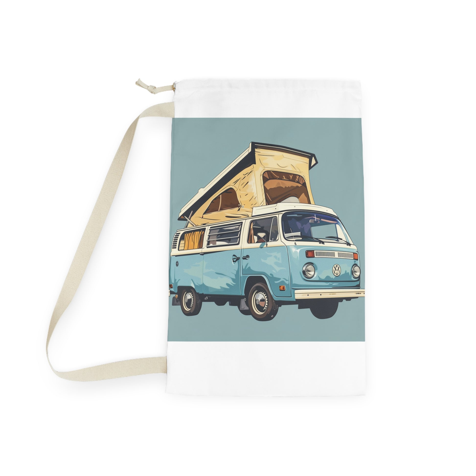 Light blue retro camper van laundry bag - add fun to laundry routine