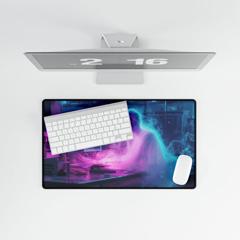Cyberpunk Data Ghost in Abandoned Lab — XL & XXL Desk Mat — Product Detail View 8